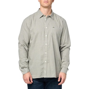 Lacoste Men’s Regular Fit Twill Checkered Collared Button Down Shirt(Khaki Popeline)