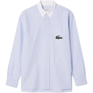Lacoste Men’s Relaxed Fit Striped Oxford Shirt(Overview/White)