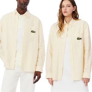 Lacoste Men’s Relaxed Fit Striped Oxford Shirt(Yellow & White)