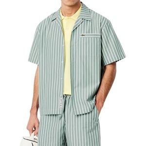 Lacoste Men’s Relaxed Fit Striped Short Sleeved Shirt(Spruce & White)