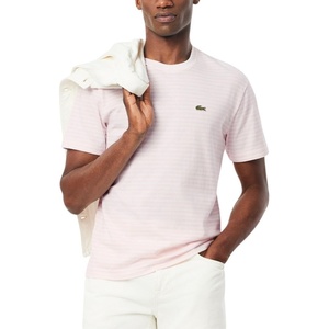 Lacoste Men’s Short Sleeve Classic Fit Crew Neck Tee Shirt(White & Flamingo)