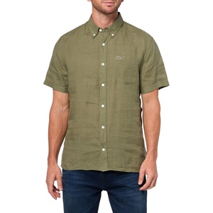 Lacoste Men’s Short Sleeve Linen Shirt(Khaki)