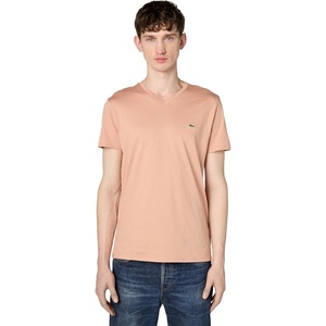 Lacoste Men’s Short Sleeve V-Neck Pima Cotton Jersey T-Shirt(Brown)
