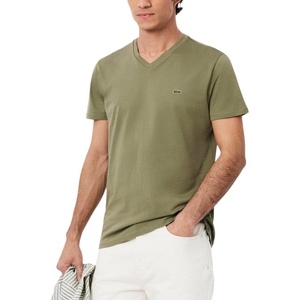 Lacoste Men’s Short Sleeve V-Neck Pima Cotton Jersey T-Shirt(Khaki)