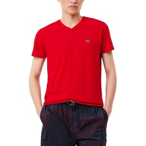 Lacoste Men’s Short Sleeve V-Neck Pima Cotton Jersey T-Shirt(Red)
