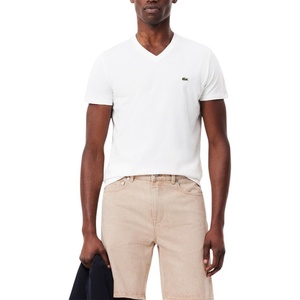 Lacoste Men’s Short Sleeve V-Neck Pima Cotton Jersey T-Shirt(White)