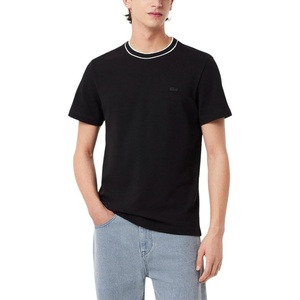 Lacoste Men’s Stretch Piqué Stripe Collar T-Shirt(Black Striped Collar)
