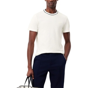 Lacoste Men’s Stretch Piqué Stripe Collar T-Shirt(Flour Striped Collar)