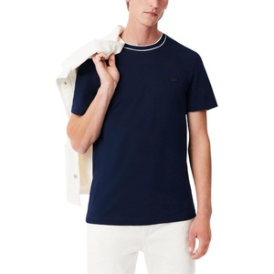 Lacoste Men’s Stretch Piqué Stripe Collar T-Shirt(Navy Blue)