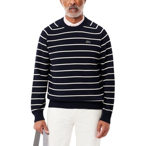 Lacoste Men’s Striped 3D Knit Cotton Crew Neck Sweater(Navy Blue/Lapland)