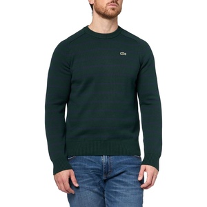 Lacoste Men’s Striped 3D Knit Cotton Crew Neck Sweater(Sinople/Navy Blue)