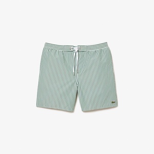 Lacoste Men’s Striped Swim Trunks(Flour/Green)