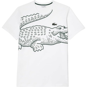 Lacoste Men’s Tall Fit Crew Neck Short Sleeve Loose Fit Graphic T-Shirt(White)