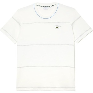 Lacoste Men’s Tall Fit Crew Neck Short Sleeve Relaxed Fit Striped T-Shirt(Flour)
