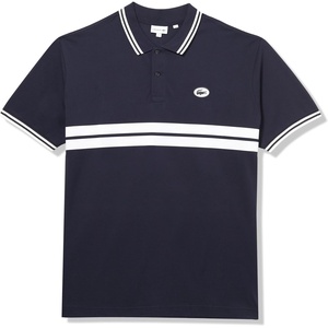 Lacoste Men’s Tall Fit L.12.12 Short Sleeve Classic Fit Striped Polo(Abysm/Flour)