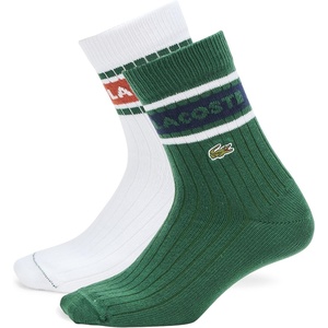 Lacoste Unisex 2-Pack Ribbed Cotton Socks(Green / White / Navy Blue)