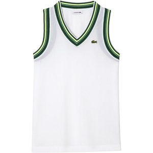 Lacoste Women’s Contrast V-Neck Tank Top, White, 10