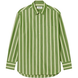 Lacoste Women’s Oversized Cotton Poplin Shirt(Lamb’s Lettuce/Birch/White)