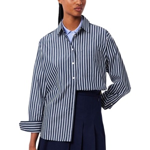 Lacoste Women’s Oversized Cotton Poplin Shirt(Navy Blue/Flour/ Delphinium/France Blue)