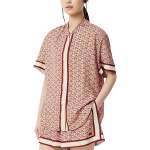 Lacoste Women’s Oversized Monogram Print Shirt(Latte/White/Red)