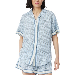Lacoste Women’s Oversized Monogram Print Shirt(Tranquil Blue/White)