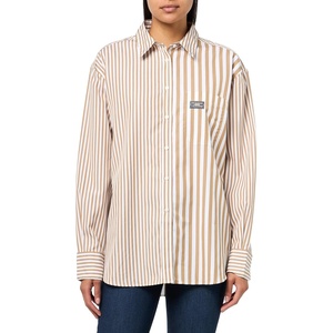 Lacoste x Bandier Women’s Cotton Striped Regular Fit Button Down Shirt(Beige / White)
